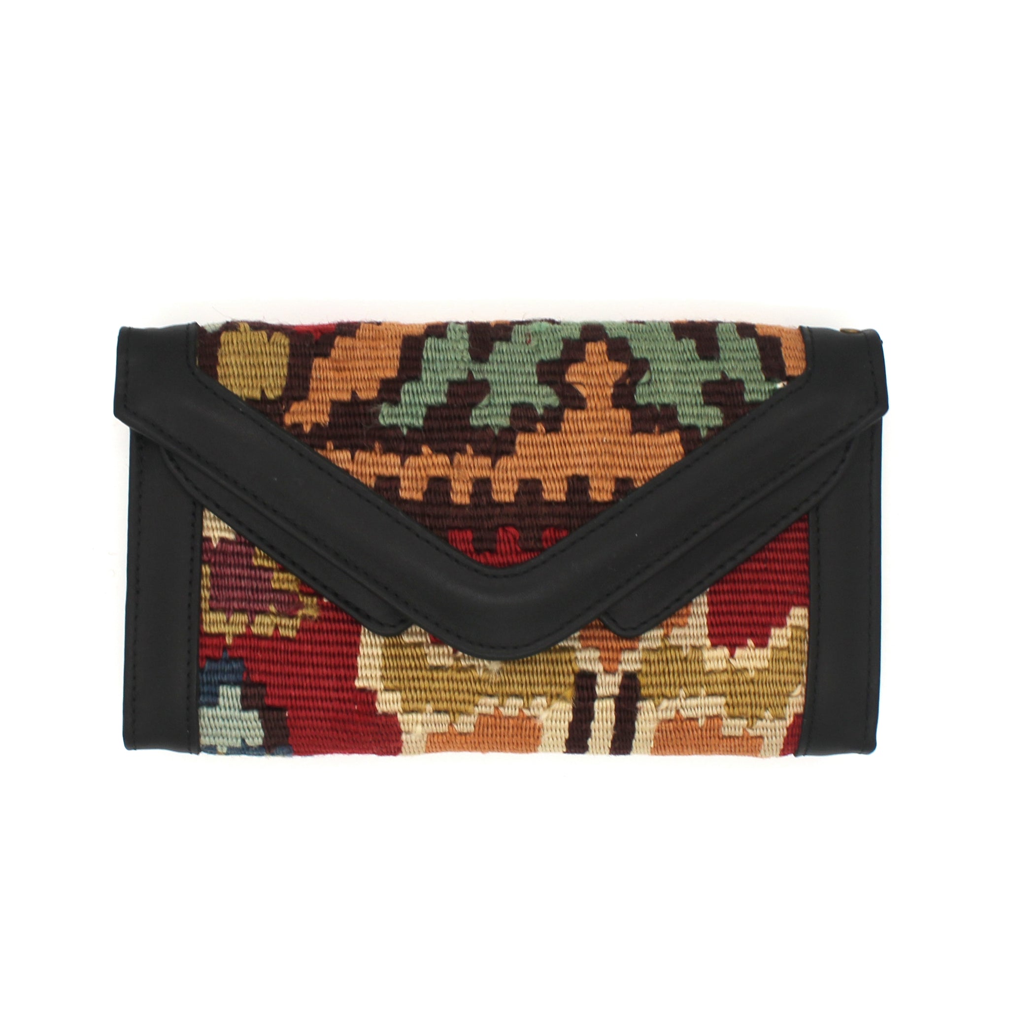 Vintage Rug and Leather Wallet with Strap No. 12