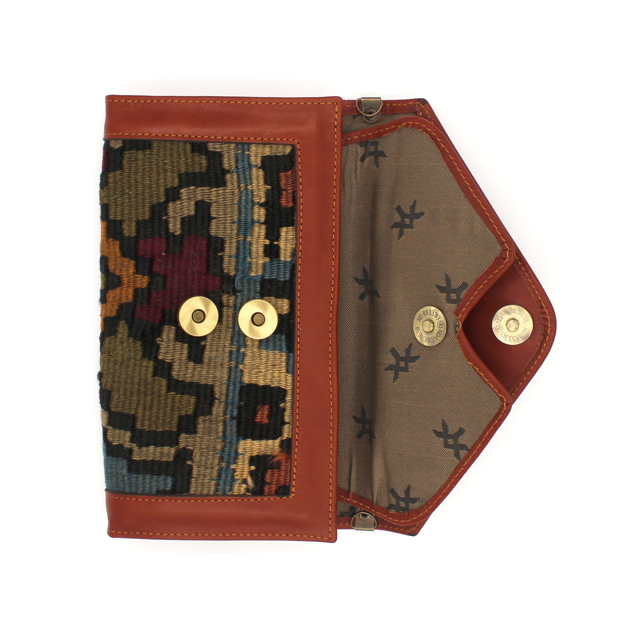 Vintage Rug and Leather Wallet with Strap No. 13
