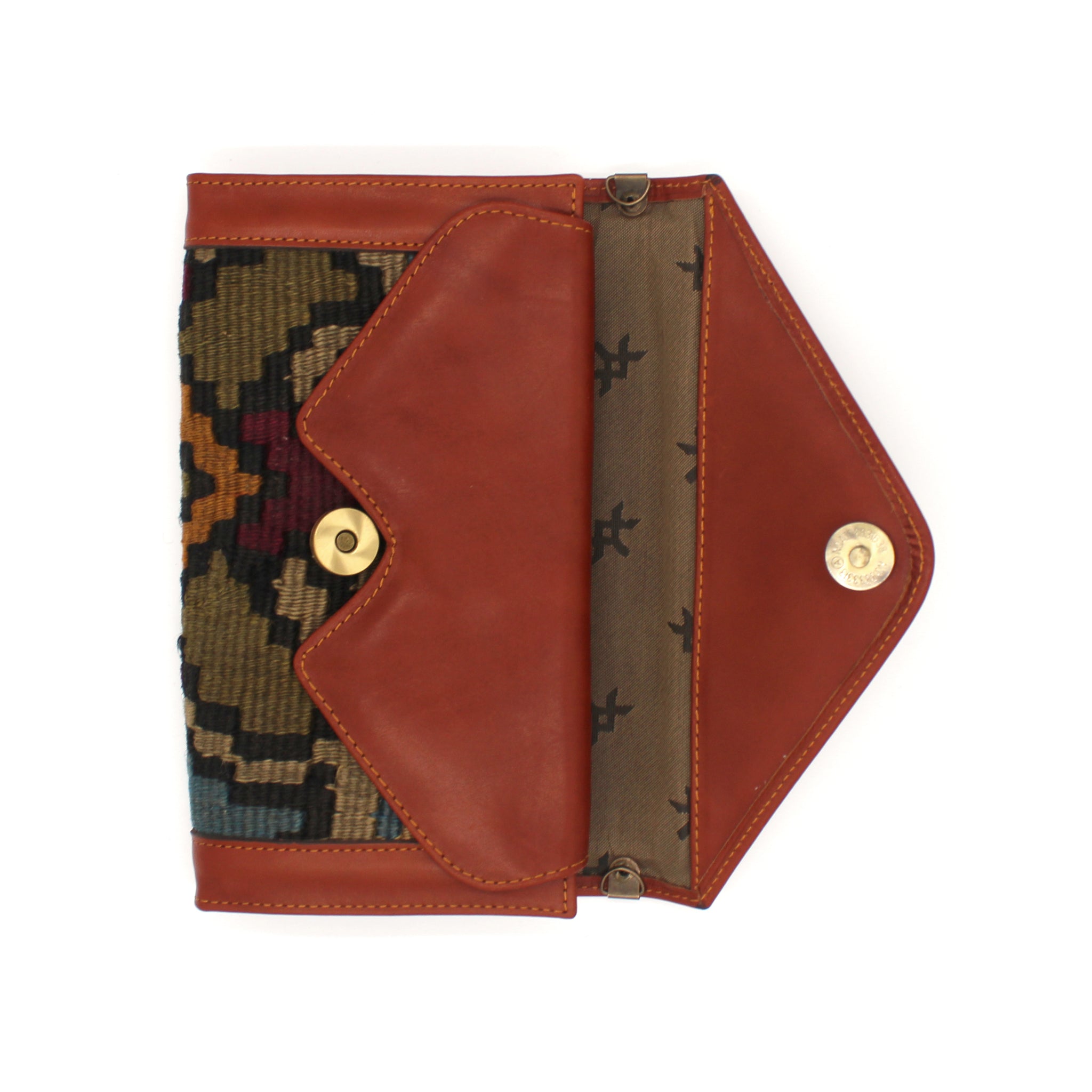 Vintage Rug and Leather Wallet with Strap No. 13