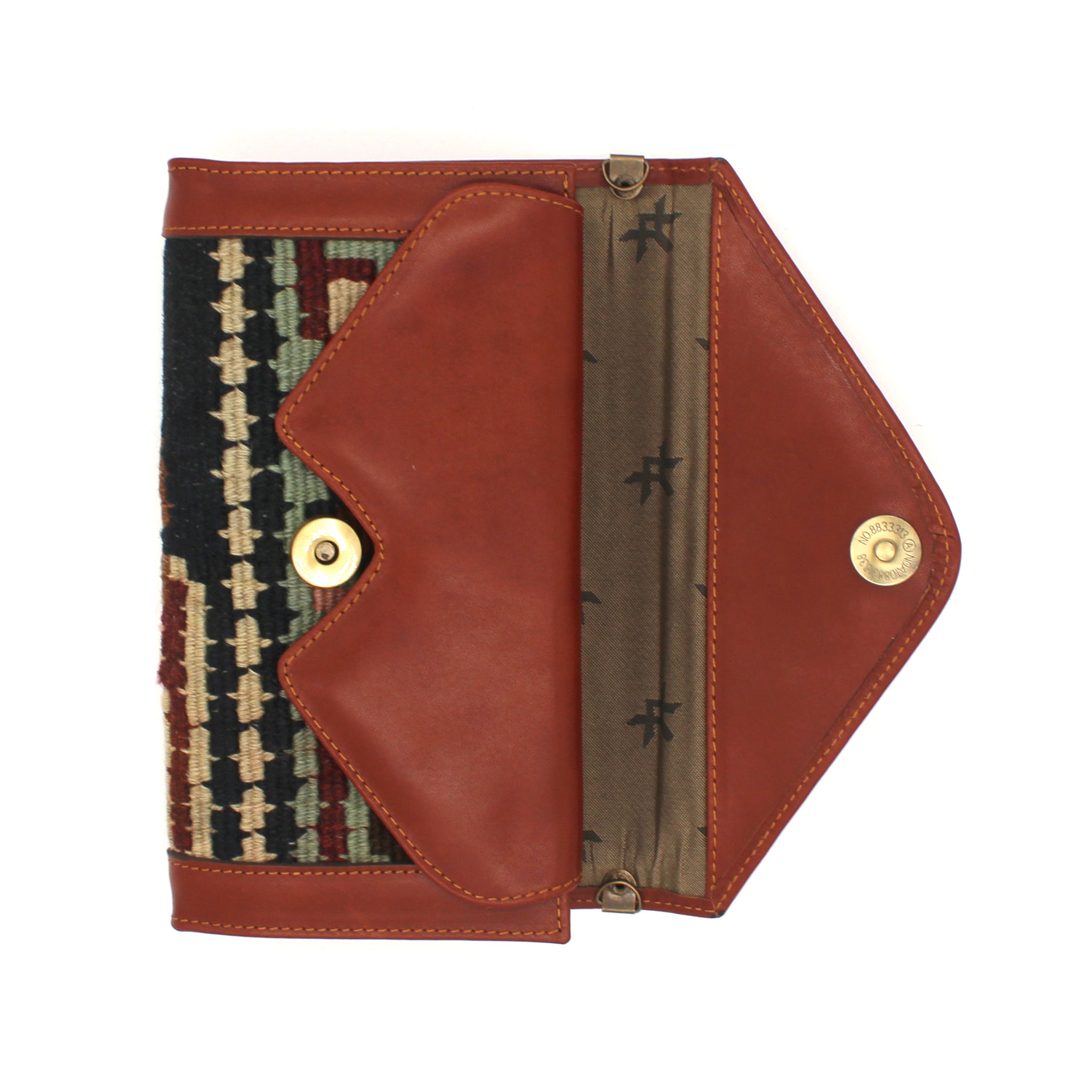 Vintage Rug and Leather Wallet with Strap No. 3