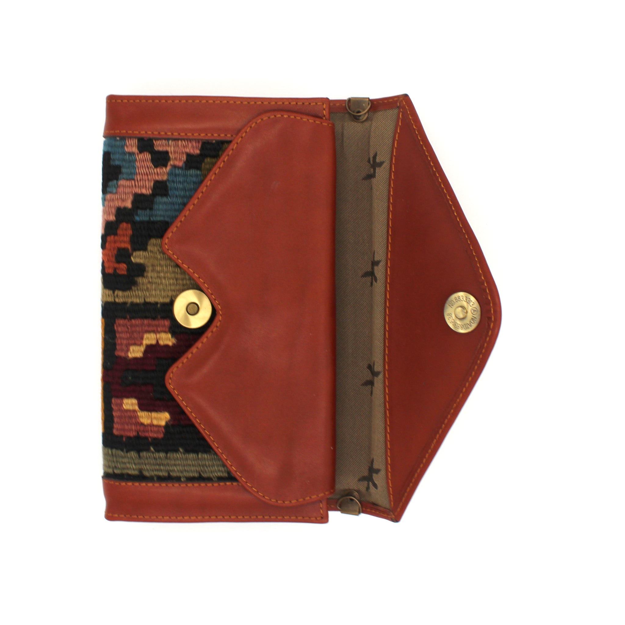 Vintage Rug and Leather Wallet with Strap No. 9