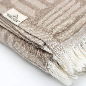 Beige Turkish Cotton Geometric Throw Blanket