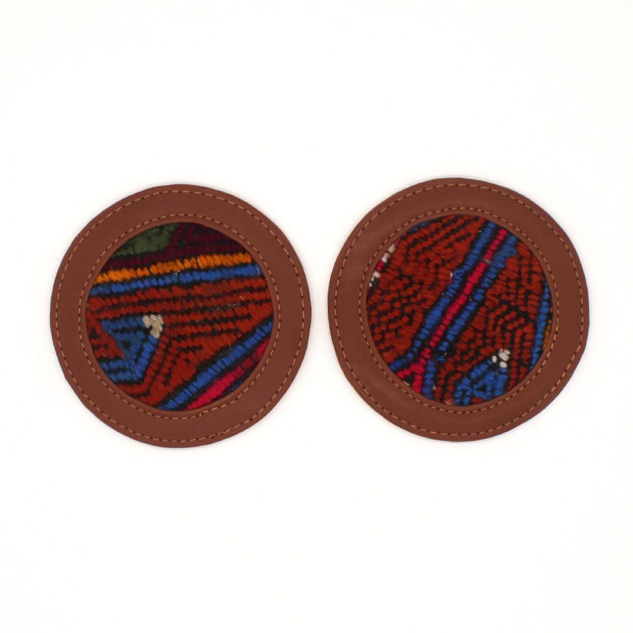 Vintage Rug/Leather Coaster Set No. 18