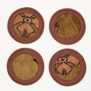 Vintage Rug/Leather Coaster Set No. 27