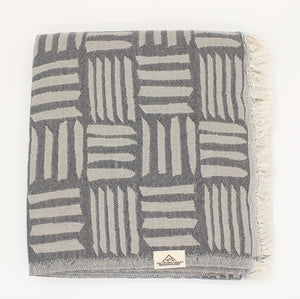 Grey Turkish Cotton Geometric Throw Blanket